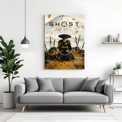 Ghost of Yōtei Winds of Destiny canvas wall art featuring a warrior amidst dramatic landscapes in premium canvas wrapped frame