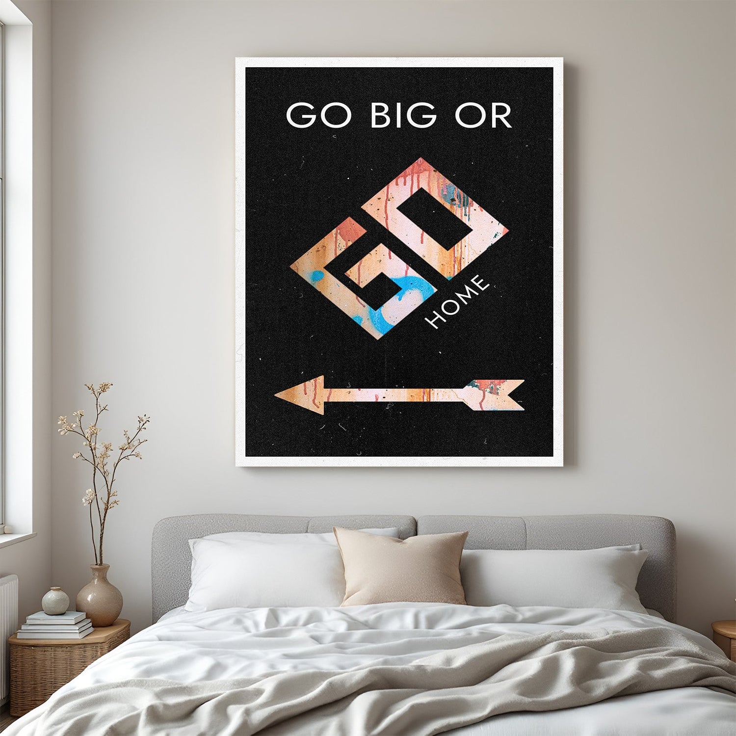Motivational canvas wall art with “Go Big or Go Home” quote for home and office