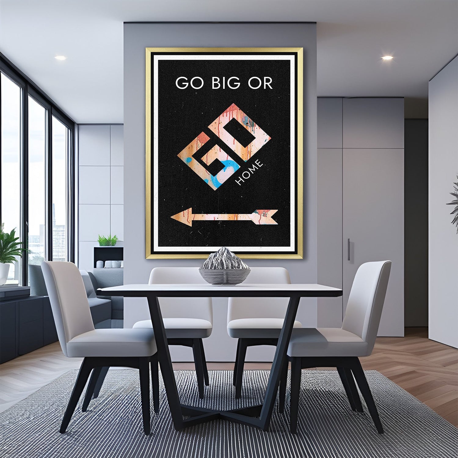 Golden frame inspirational canvas wall art – bold quote for office or gym