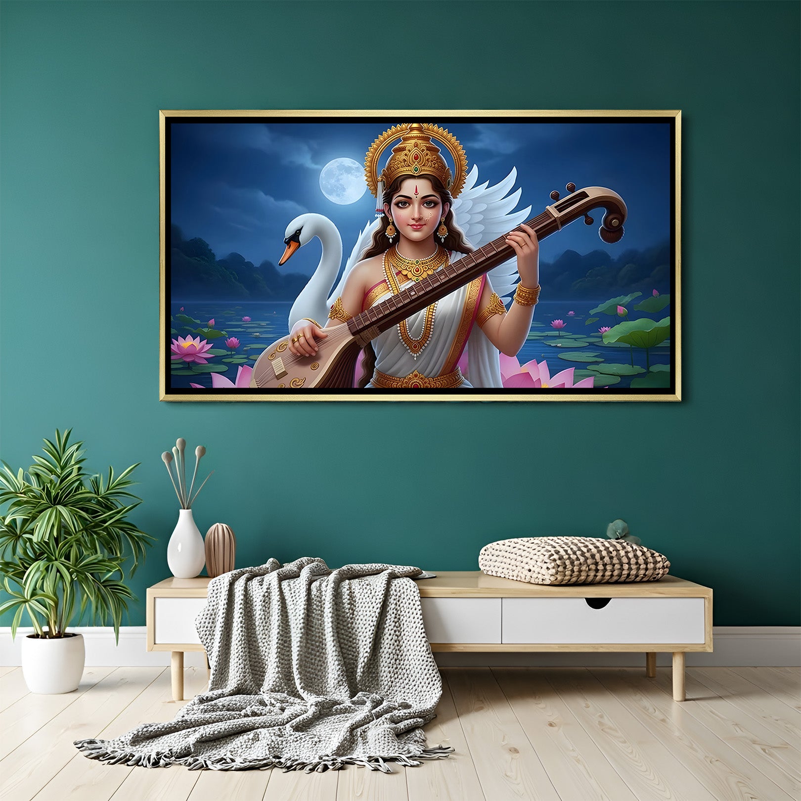 Goddess Saraswati Wall Art Canvas for Home Decor – CIPHER SPACES