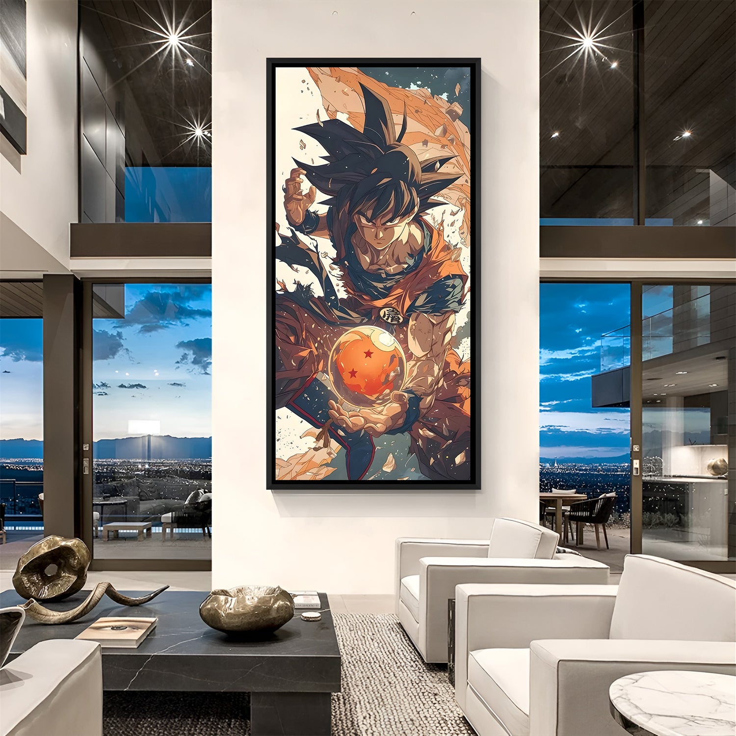 Goku Dragon Ball action pose anime canvas artwork in premium black floater frame