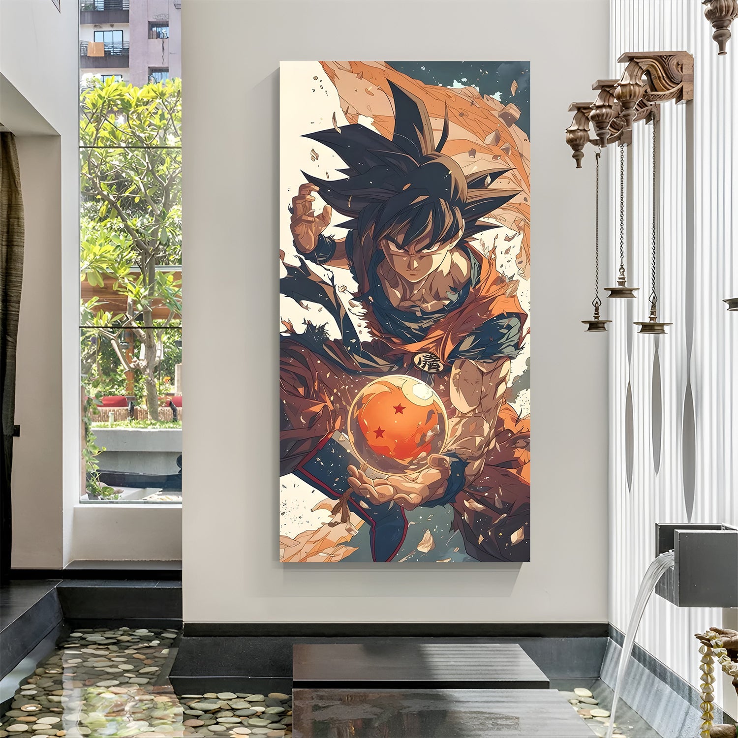 Goku Dragon Ball action pose canvas painting with powerful anime artwork in canvas wrapped frame