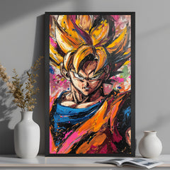 Goku modern anime artwork in black floater frame, showcasing dynamic Dragon Ball energy in a stylish canvas print for bedrooms, lounges, or creative spaces