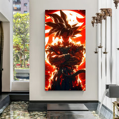 Goku Moon canvas painting with red and orange anime artwork in canvas wrapped frame