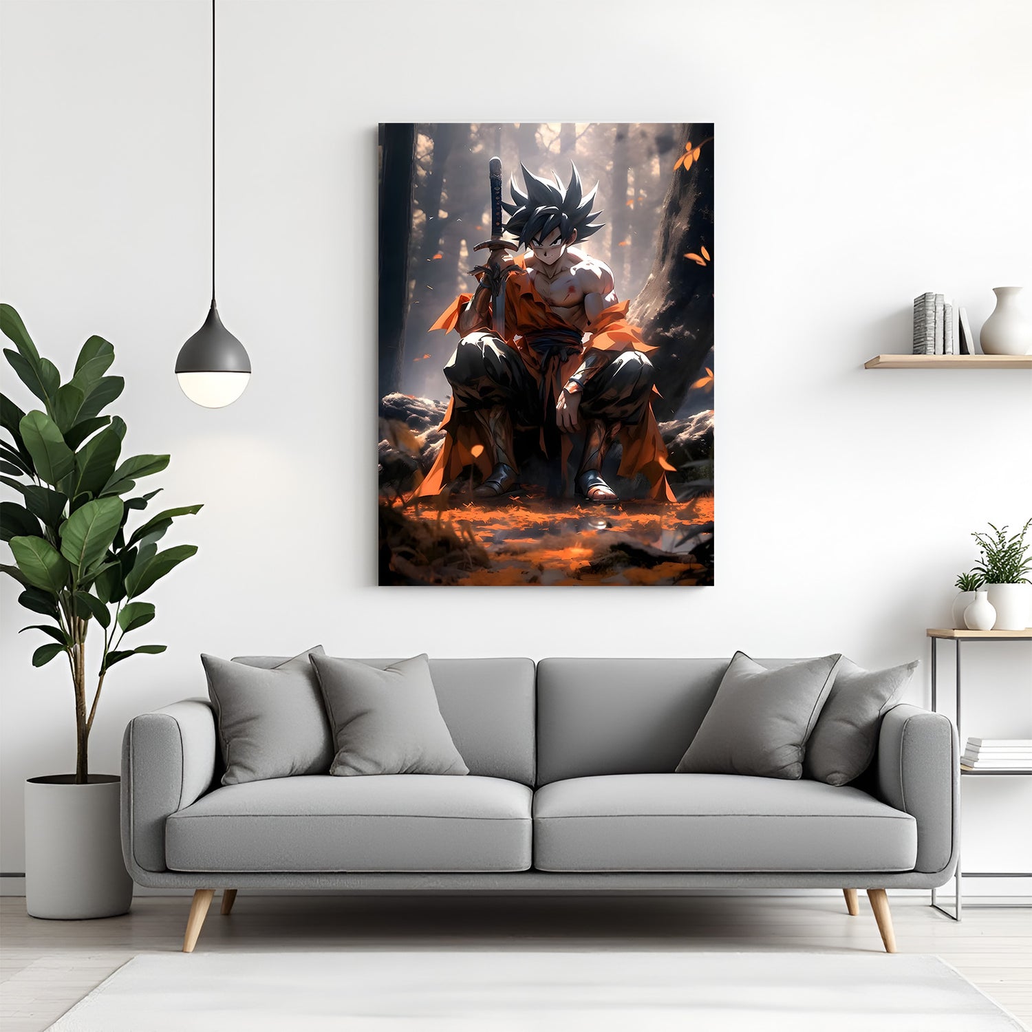 Goku sword canvas painting with angry anime artwork in canvas wrapped frame