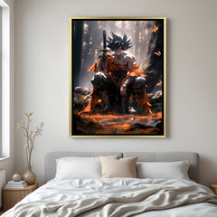 Goku Dragon Ball wall art in luxury golden floater frame with anime sword design