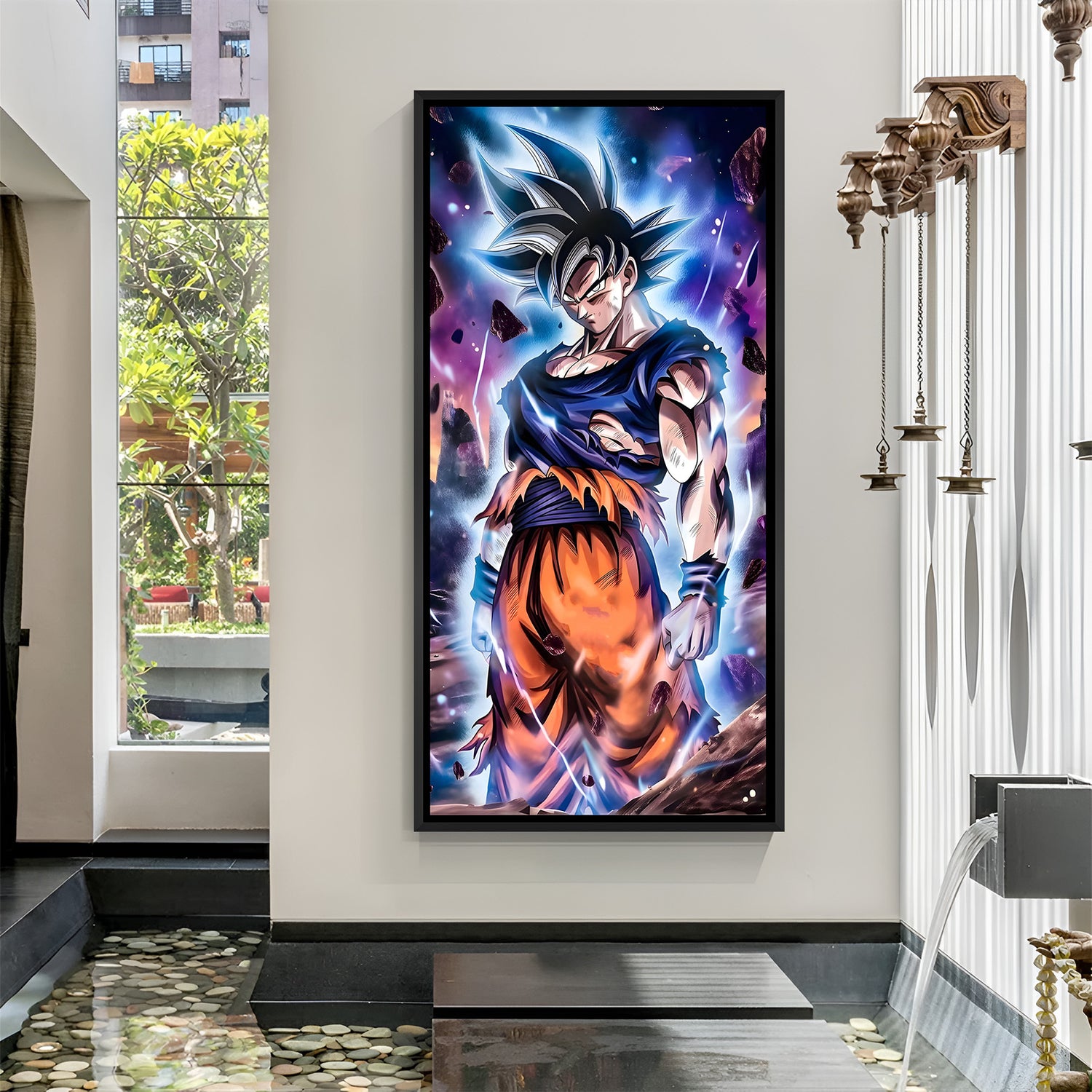 Goku Ultra Instinct anime canvas artwork in premium black floater frame