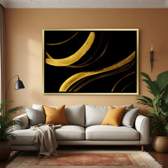 Elegant gold brush stroke abstract wall art with golden frame for premium interiors