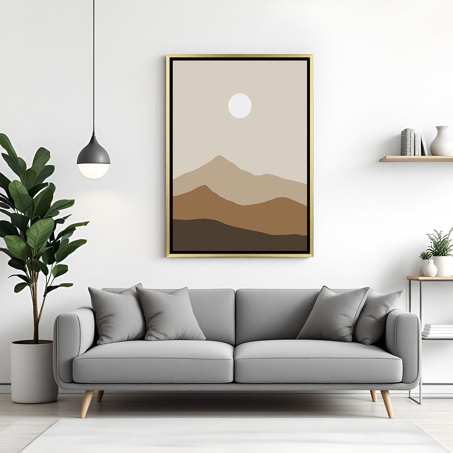 Golden floater canvas featuring earthy toned desert elements with minimal and calm composition