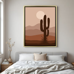 Golden floater canvas featuring cactus, sun, and desert elements in a peaceful bohemian style