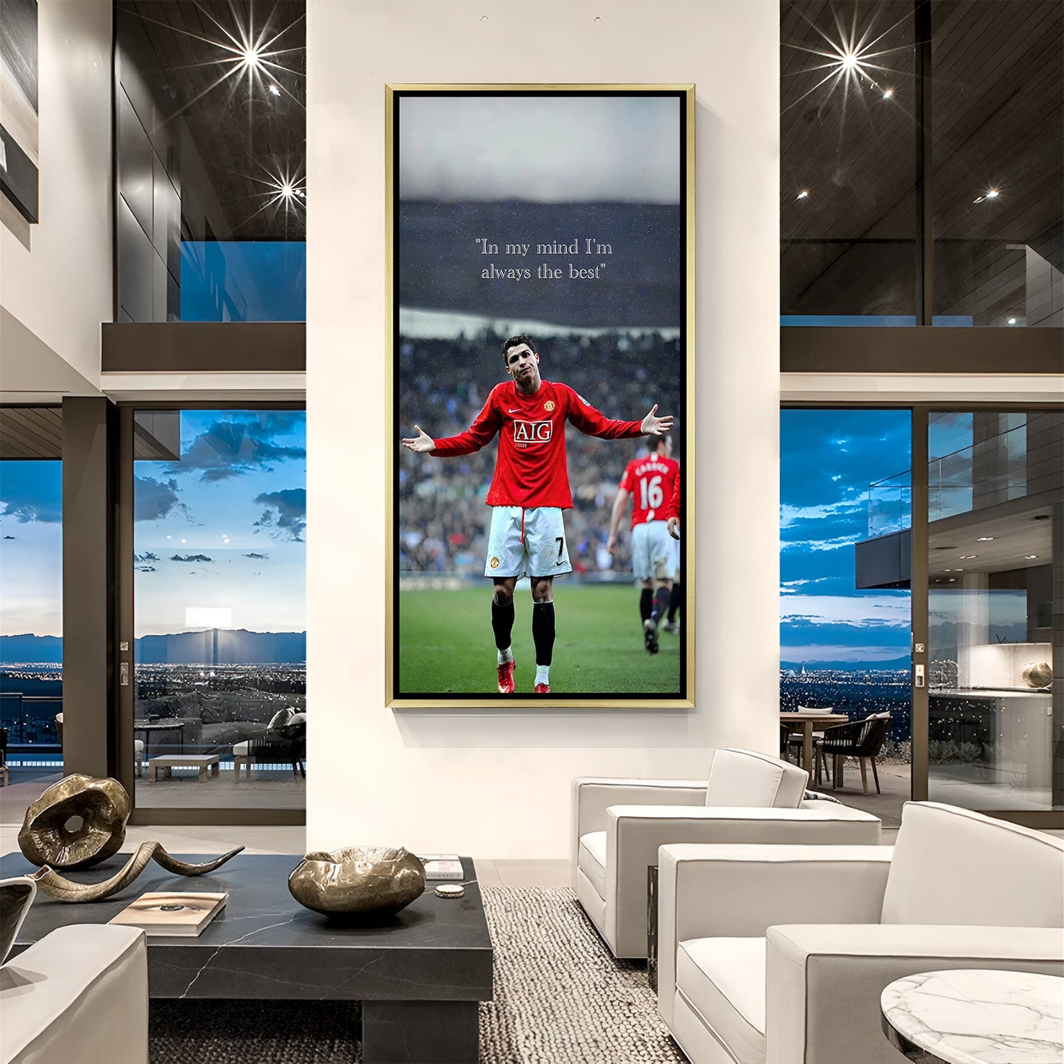 Golden floater frame canvas featuring Ronaldo with bold self-belief quote and ground energy