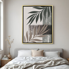 Golden frame boho canvas featuring soft toned background and two delicate leafy stems