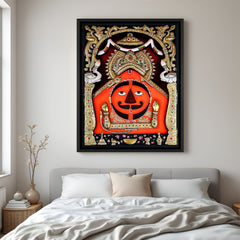 Traditional Salasar Balaji painting with ornate gold embellishments in elegant black floater frame