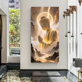 Golden Mountain Buddha canvas painting with spiritual meditation artwork in canvas wrapped frame