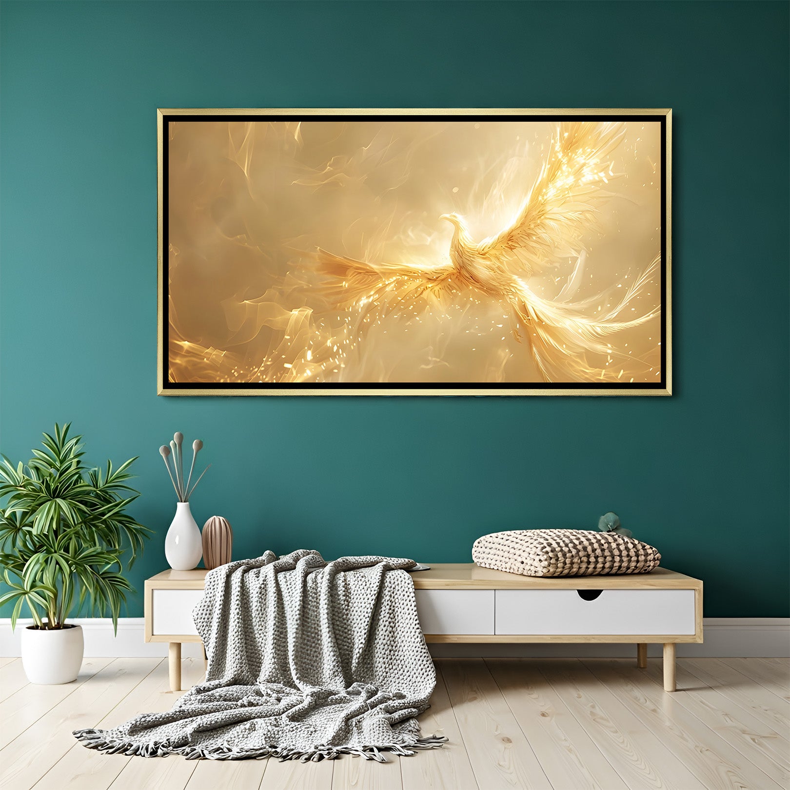 Golden Phoenix Canvas Wall Art | Luxury Panorama Decor – CIPHER SPACES