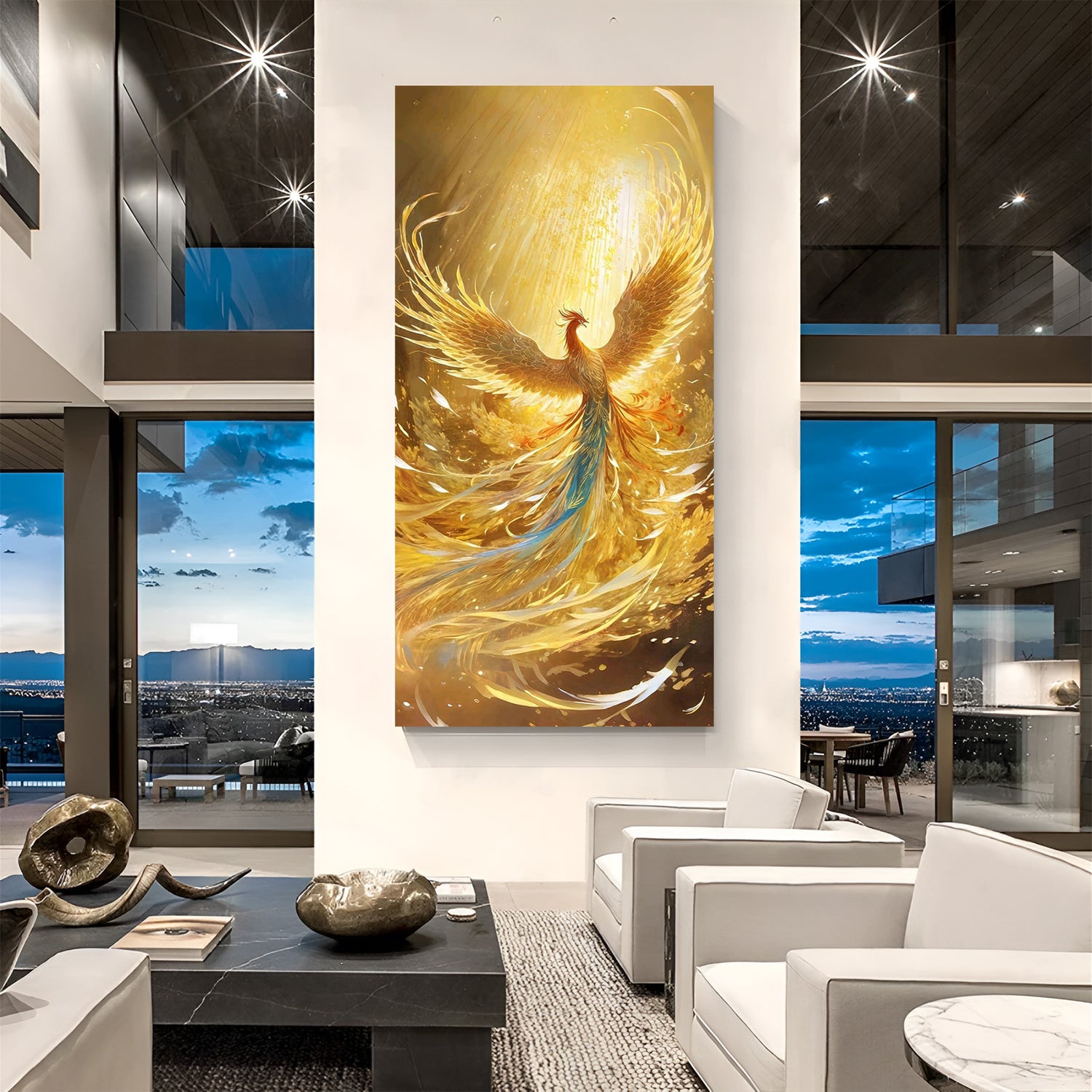 golden phoenix canvas symbolizing strength hope rebirth and rising from challenges in modern home decor
