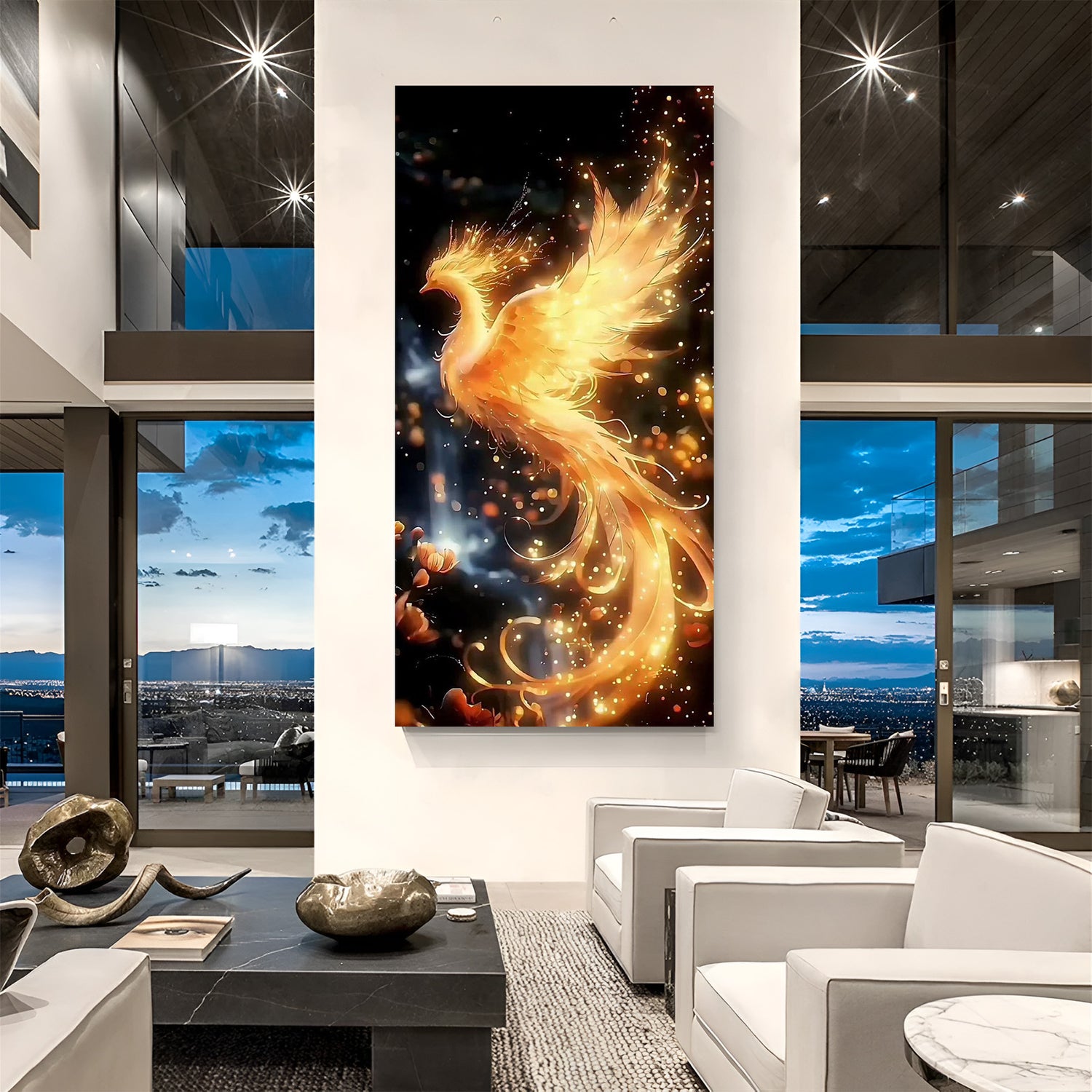 golden phoenix shining bright canvas wall art symbolizing strength rebirth motivation and positive vastu energy for home decor