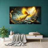 Golden phoenix vastu canvas wall painting with spiritual symbolism and golden hues, representing rebirth, strength, and harmony for modern interiors
