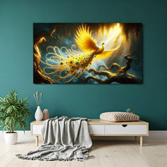 Golden phoenix vastu canvas wall painting with spiritual symbolism and golden hues, representing rebirth, strength, and harmony for modern interiors
