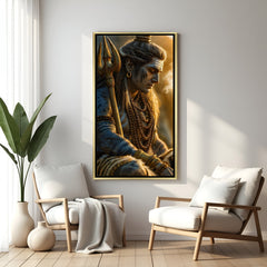 Golden Shiva portrait canvas wall art with gold floater frame sacred meditation decor artwork