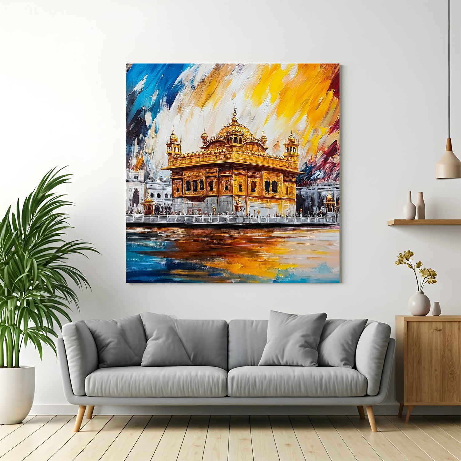 Golden Temple Divine Tranquility canvas wall art in premium canvas wrapped frame with peaceful spiritual ambiance