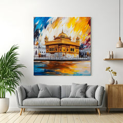 Golden Temple Divine Tranquility canvas wall art in premium canvas wrapped frame with peaceful spiritual ambiance