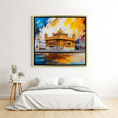 Golden Temple Divine Tranquility artwork in luxury golden floater frame with sacred architectural beauty