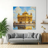 Golden Temple Eternal Devotion canvas wall art in premium canvas wrapped frame with radiant spiritual architecture