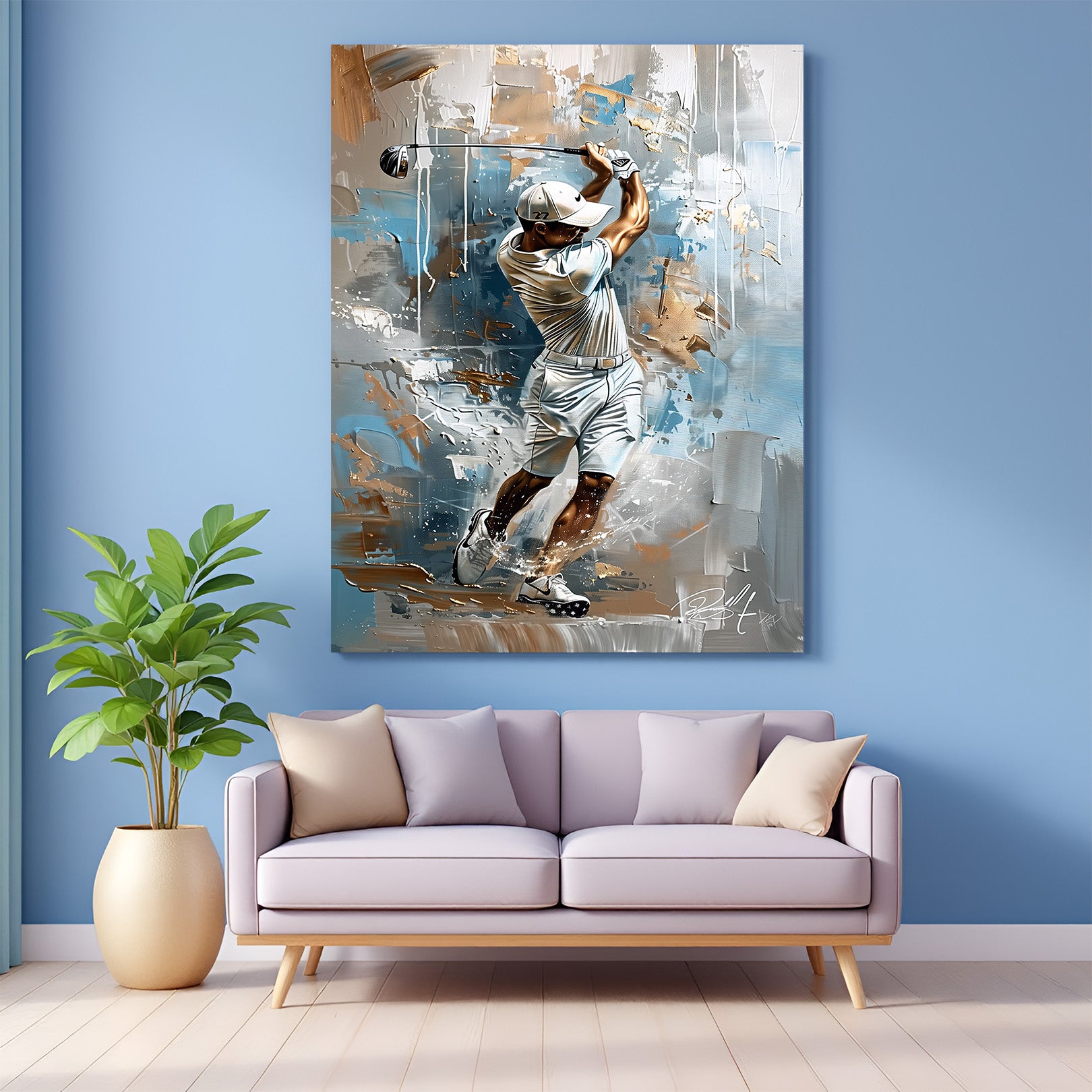 Golf Swing Wall Art – Man Hitting a Shot Modern Canvas Decor