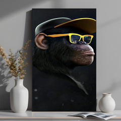 Cool gorilla in sunglasses and hat painted style canvas, urban wall art for bold and expressive home or office interiors