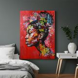 Colorful modern canvas wall art of a confident graffiti-style girl painted with expressive brushwork and urban elements, ideal for bold and stylish interior decor