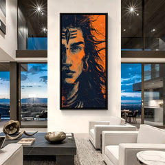Half face Shiva portrait in black floater frame modern spiritual wall art India