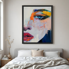 Black floater frame canvas of half female face – large abstract wall art with portrait detailing and artistic texture