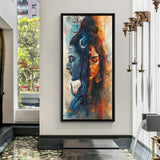 Half Parvati Ji Hand Painting in Black Floater Frame | Spiritual Canvas Wall Art