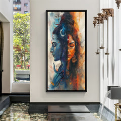 Half Parvati Ji Hand Painting in Black Floater Frame | Spiritual Canvas Wall Art