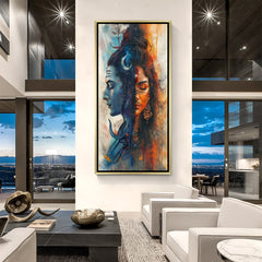 Half Parvati Ji Hand Painting in Golden Floater Frame | Hand Painted Canvas Wall Art