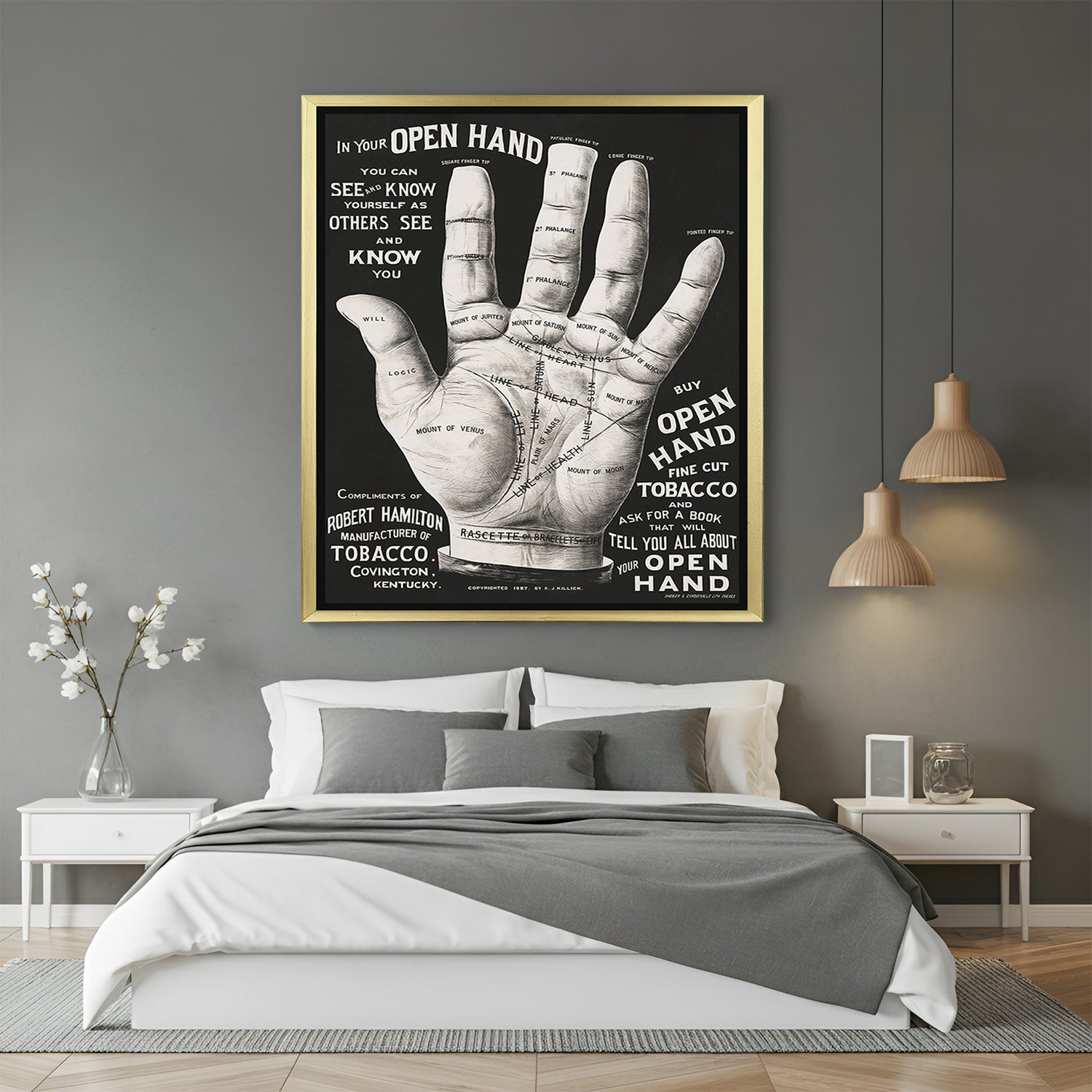 Hand lines motivational canvas wall art with golden floater frame