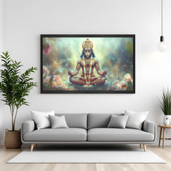Black frame Lord Hanuman vastu canvas artwork symbolizing courage, spiritual strength, and energy in modern interiors