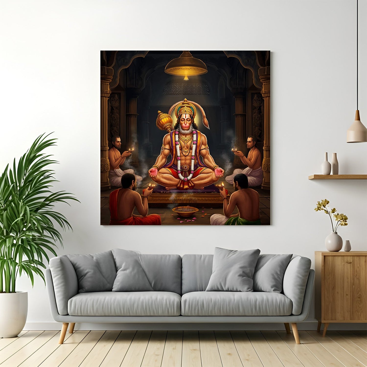Hanuman Ji Canvas Wall Art for spiritual strength, protection, and positive energy in Vastu-compliant home and office wall decor