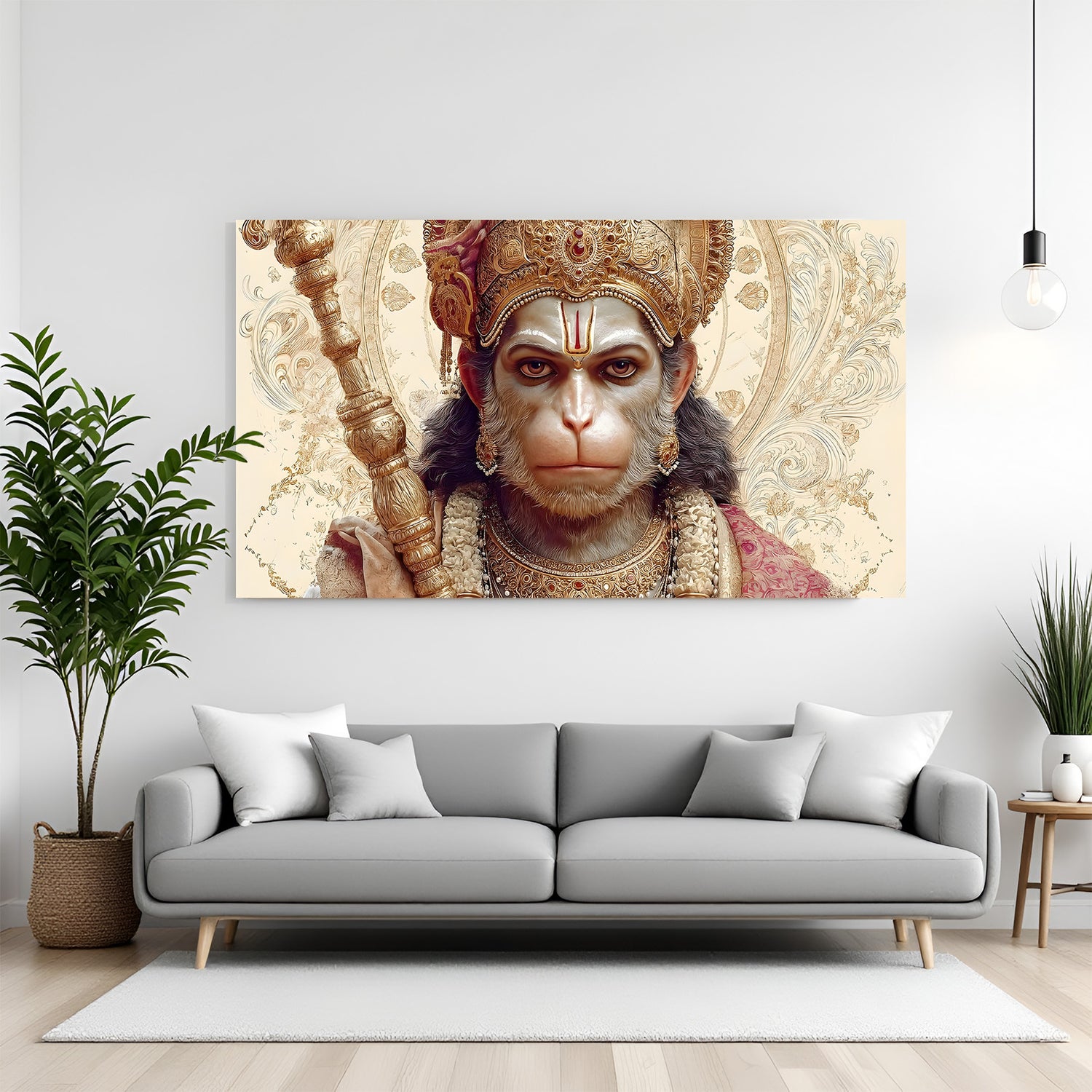 Hanuman Ji Divine Gaze canvas wall art featuring an intense close-up portrait of Hanuman Ji in premium canvas wrapped frame