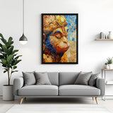 Hand-painted Hanuman Ji canvas wall art in black floater frame, ready to hang for home decor