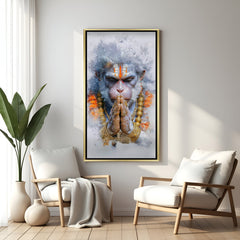 hanuman ji light painted canvas with golden frame radiating spiritual warmth divine protection and peaceful vibes for home temple decor