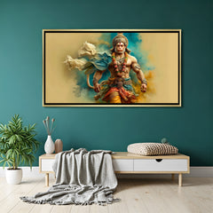 Hanuman Ji Path of Silent Strength artwork in luxury golden floater frame featuring a peaceful devotional walking portrait