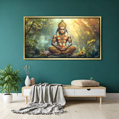 Golden floater frame Lord Hanuman Ji Vastu painting symbolizing strength and divine energy for puja room decor