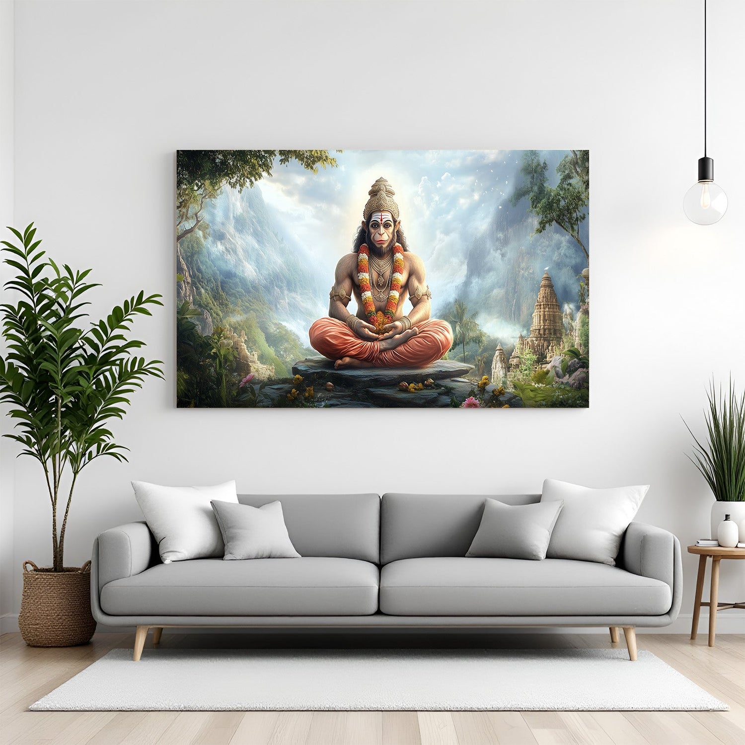 Hanuman Ji vastu canvas painting spreading divine strength, courage, and positivity for spiritual and energetic home or office wall decor