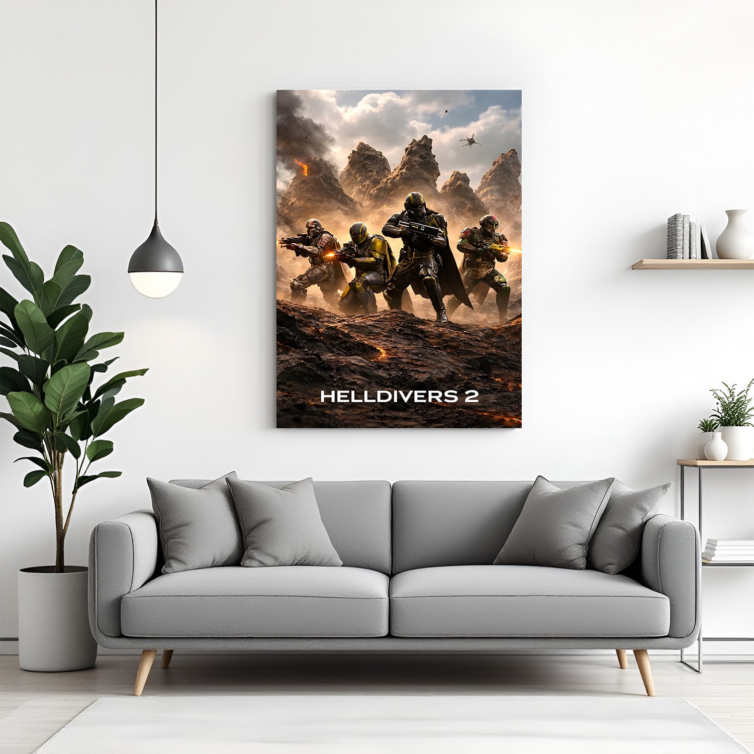 Helldivers Galactic Last Stand canvas wall art featuring futuristic soldiers in an epic sci-fi battle in premium canvas wrapped frame