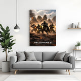 Helldivers Galactic Last Stand canvas wall art featuring futuristic soldiers in an epic sci-fi battle in premium canvas wrapped frame