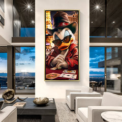 Luxury McDuck canvas artwork in golden floater frame with playing cards and premium casino aesthetic