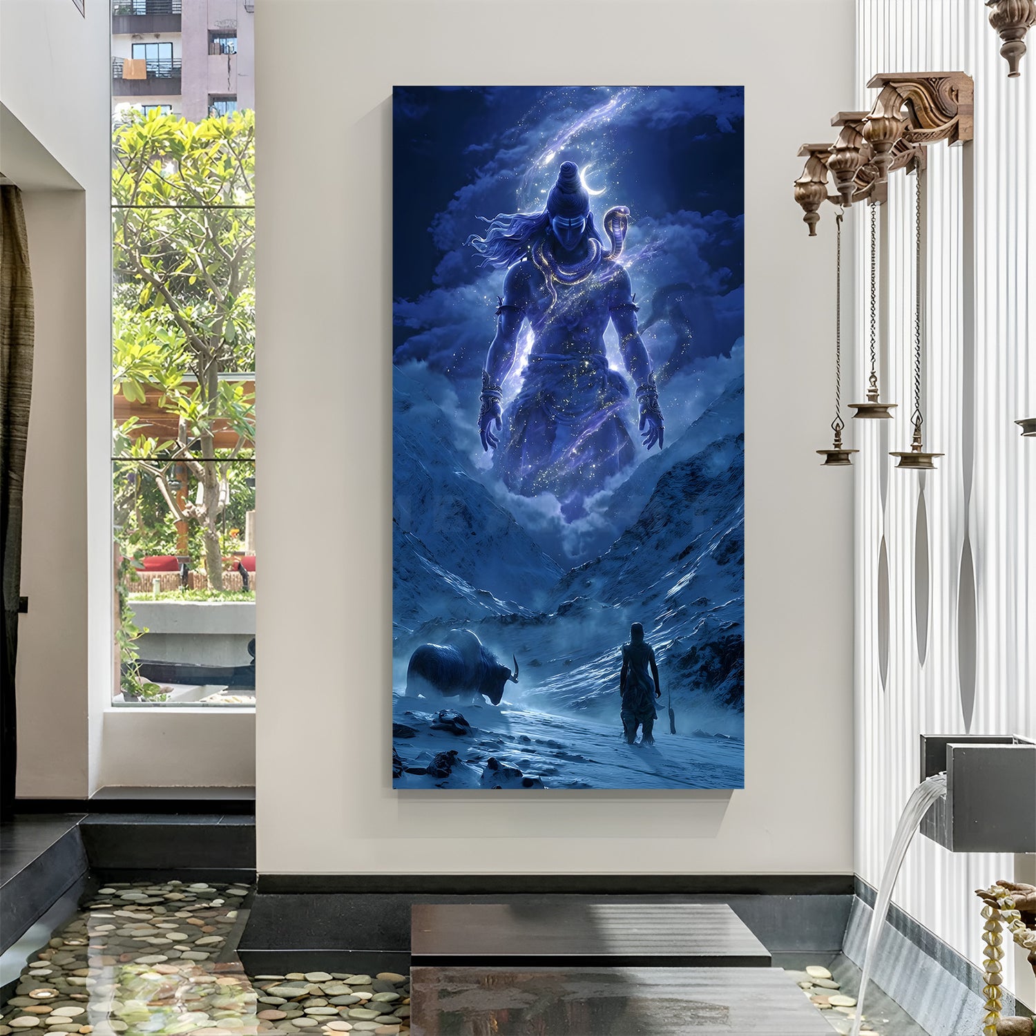 Lord Shiva cosmic form against Himalayan mountains canvas wall art in premium canvas wrapped frame