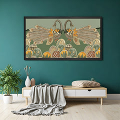 Indian ethnic canvas painting in black floater frame for elegant traditional and modern interiors